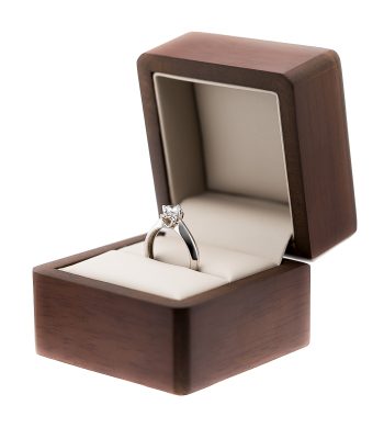 Estuche Para Anillo Madera Nogal y Vinipiel
