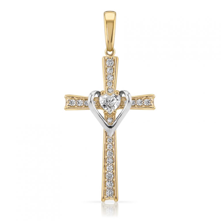 Dije Cruz de Oro Manto Corazón Cristo