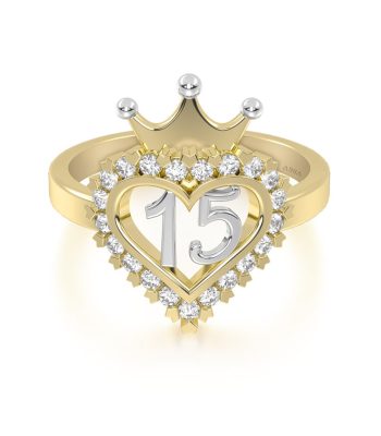 Anillo Corona 15 Años Oro Corazón