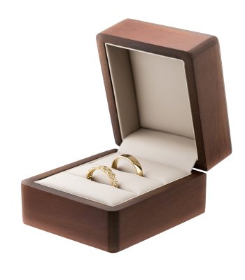 Estuche Para Anillos Doble Madera Nogal y Vinipiel