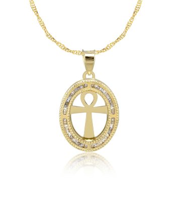 Collar con Cadena y Medalla Cruz Egipcia Oro 10k