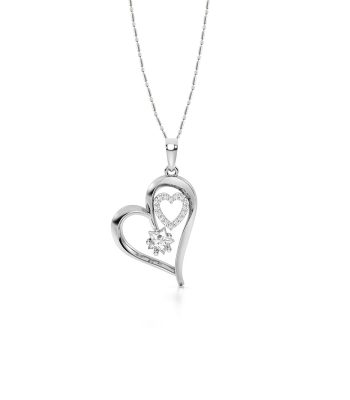 Collar con Cadena Italiana y Dije Corazón Estrella Oro Blanco