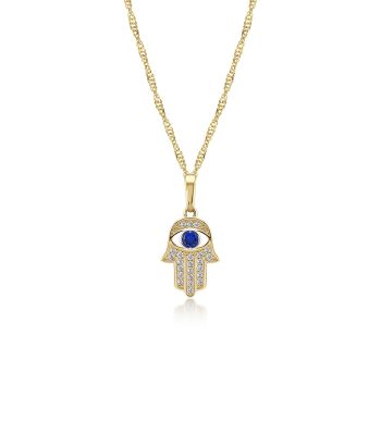 Collar con Cadena y Dije de Ojo Mano de Fátima Ojo Turco Oro