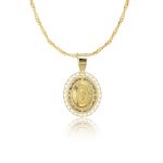 Cadena con Dije Medalla Virgen de Guadalupe Oro 10k Encaje Corazón