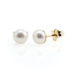 Aretes Broqueles de Oro Perla Natural